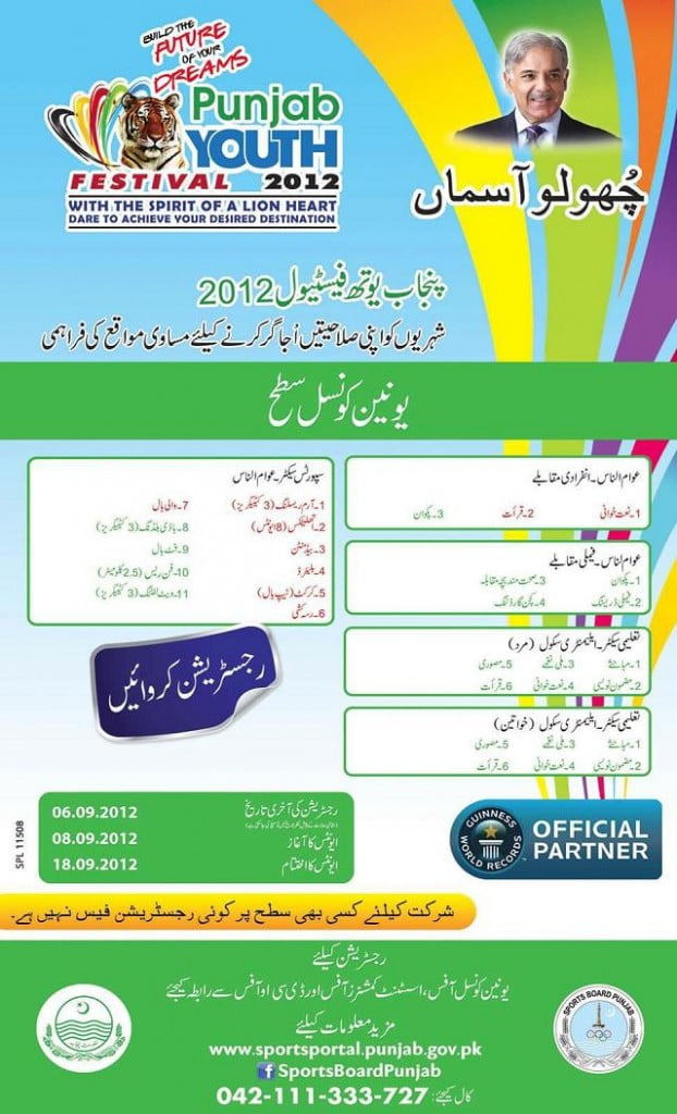 Government of Punjab in the leadership of Mian Muhammad Shahbaz Sharif Chief Minister is organizing youth festiva
