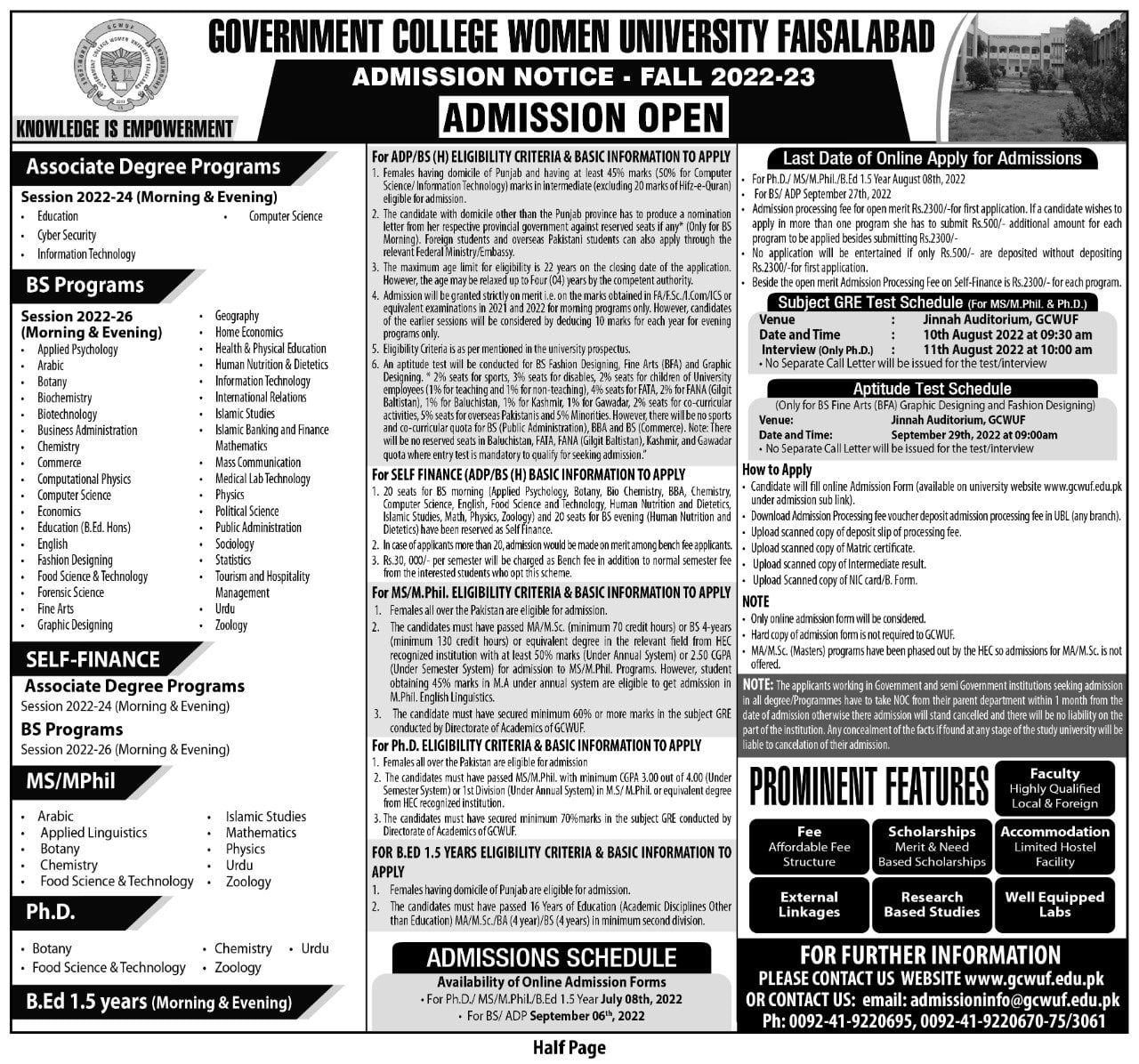 GC Women University Admission Open
