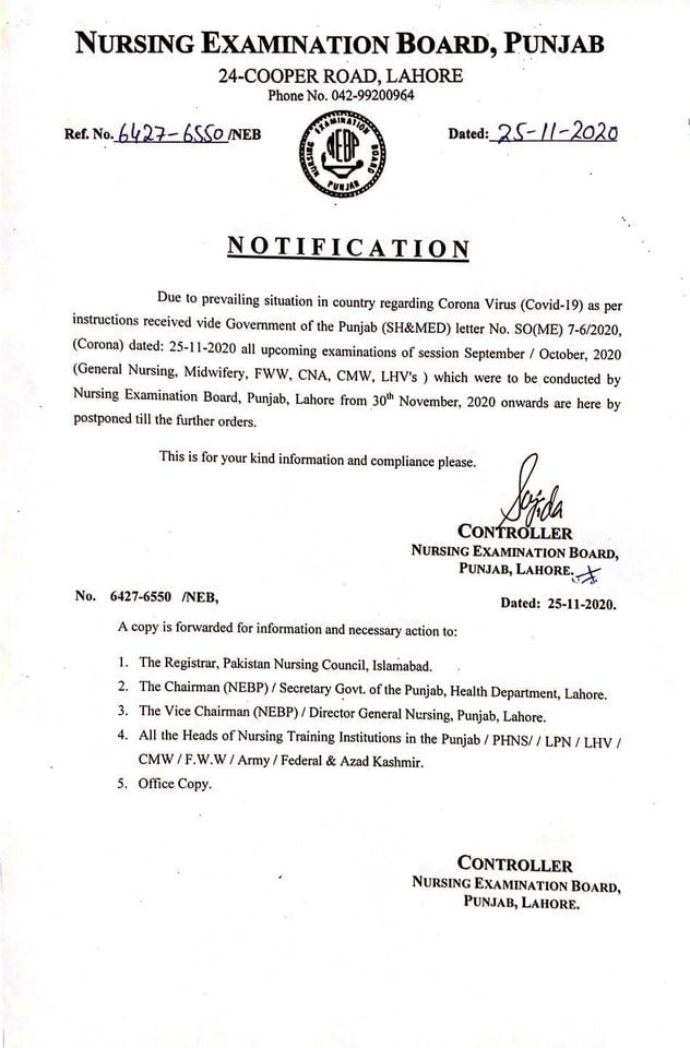 nursing exams cancelled in punjab