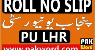 pu lahore roll number slip