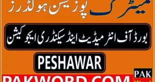 Peshawar Board Top Position Holders Matric Result