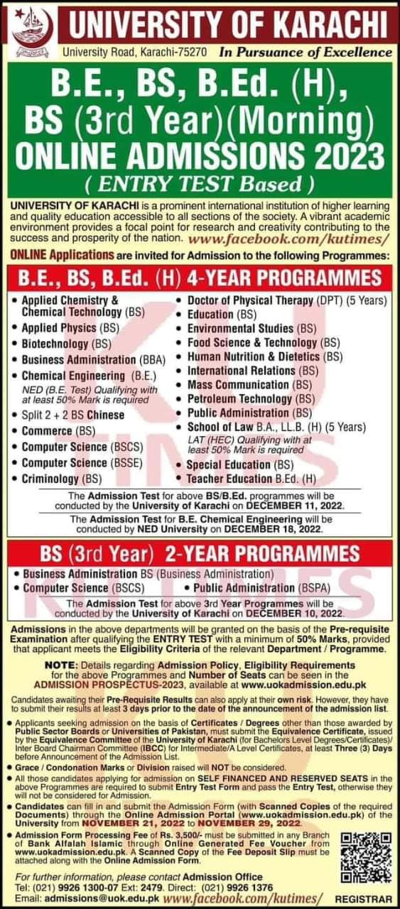 karachi university bs admission