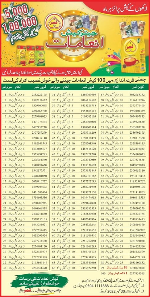 qamar chaye lucky winner list 31-08-2022