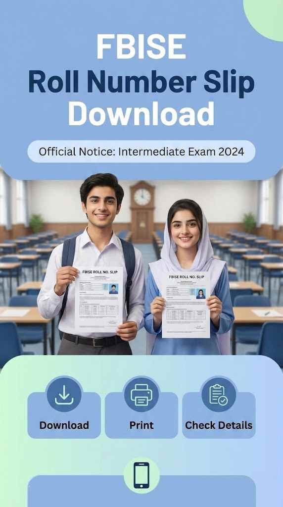 Students checking FBISE roll number slip before board exams