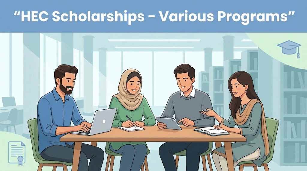 Pakistani students learning about HEC scholarship programs