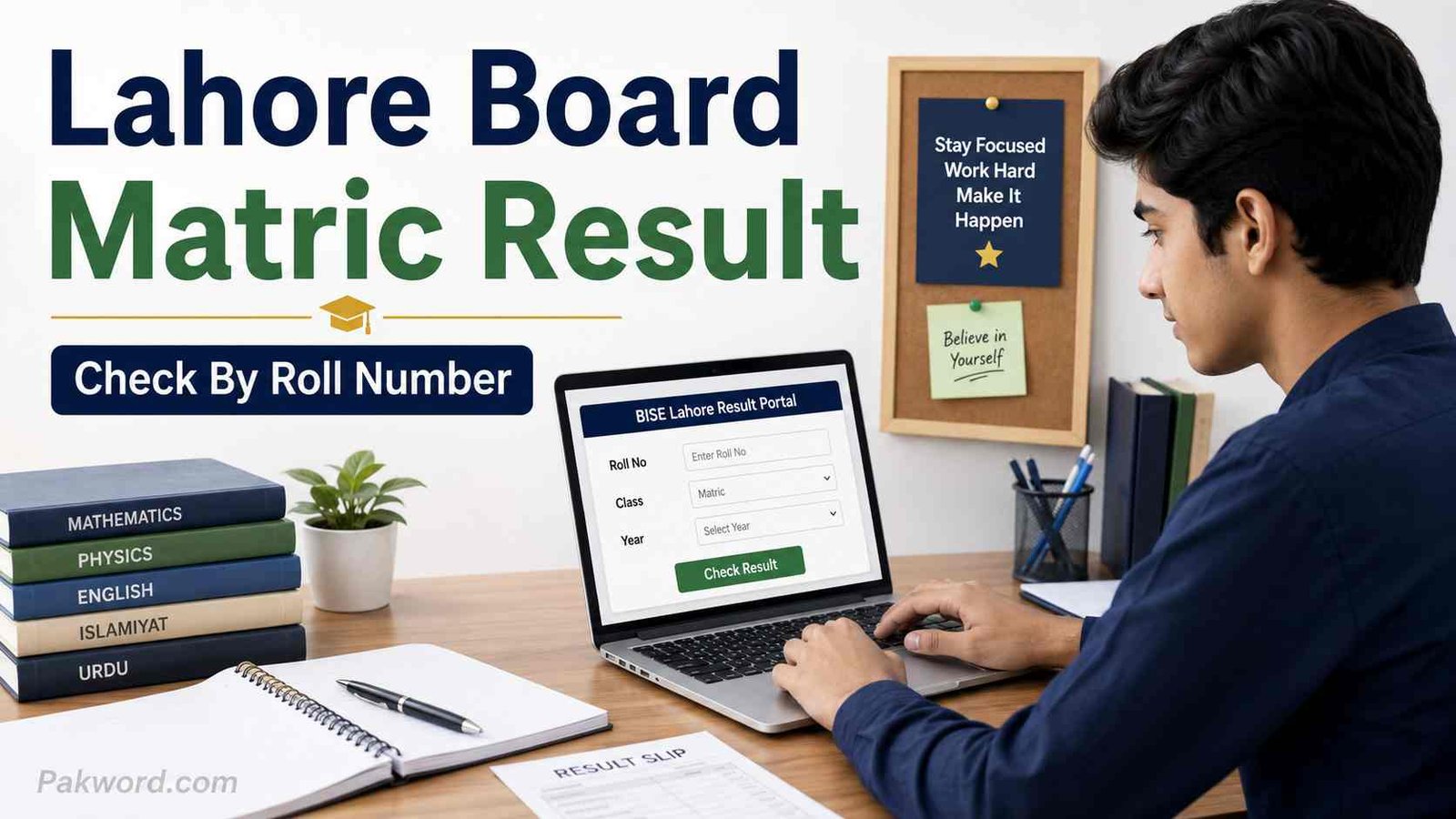Student checking BISE Lahore matric result by roll number