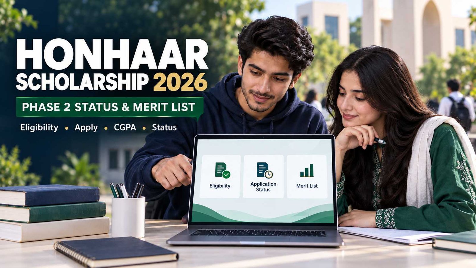 Pakistani university students checking Honhaar Scholarship 2026 application status and merit information