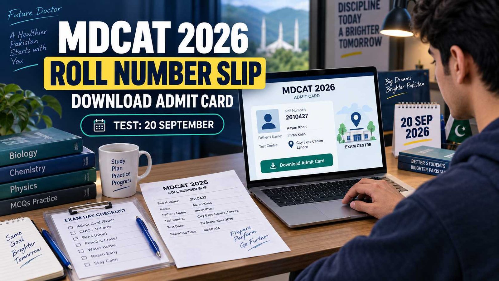 Student checking MDCAT 2026 roll number slip online