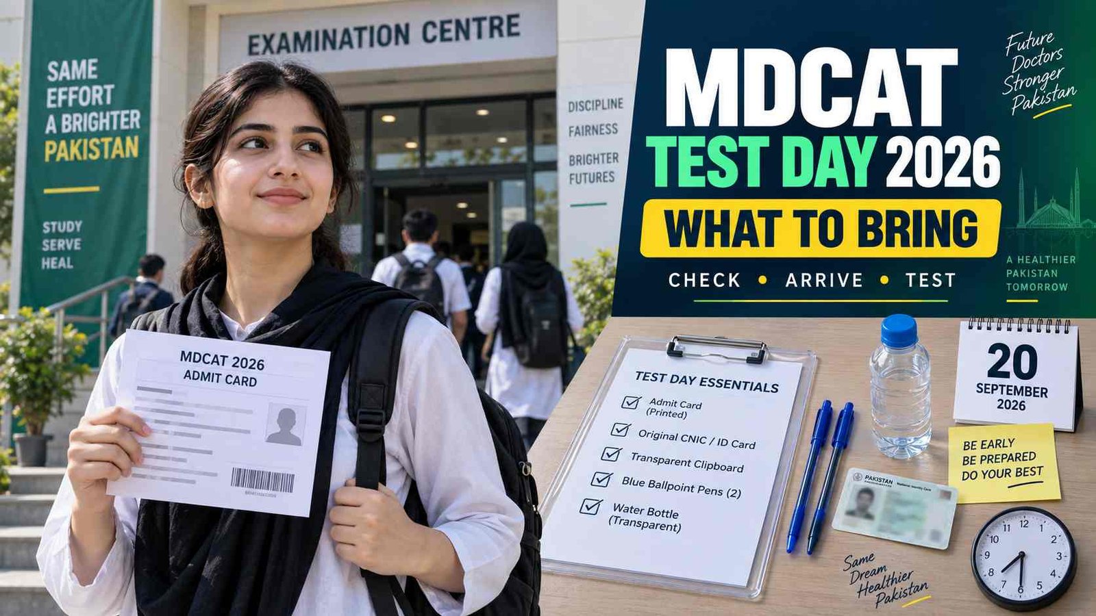 Pakistani student carrying MDCAT test day essentials