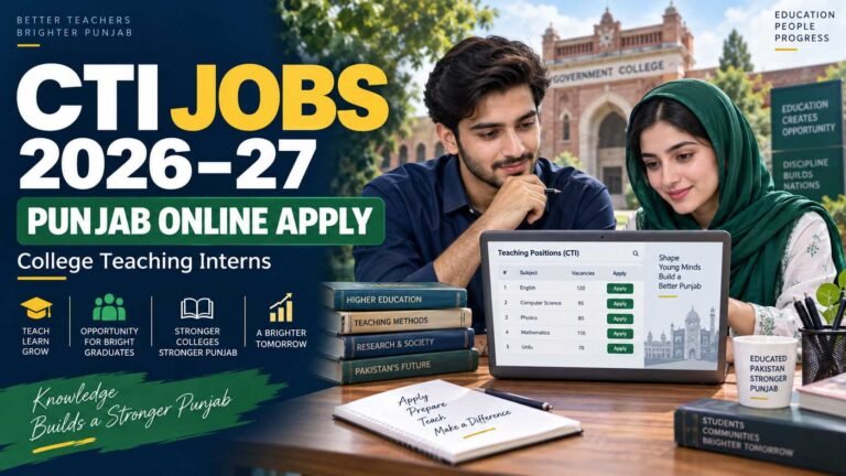 Pakistani graduates checking CTI Jobs 2026–27 Punjab applications on a laptop